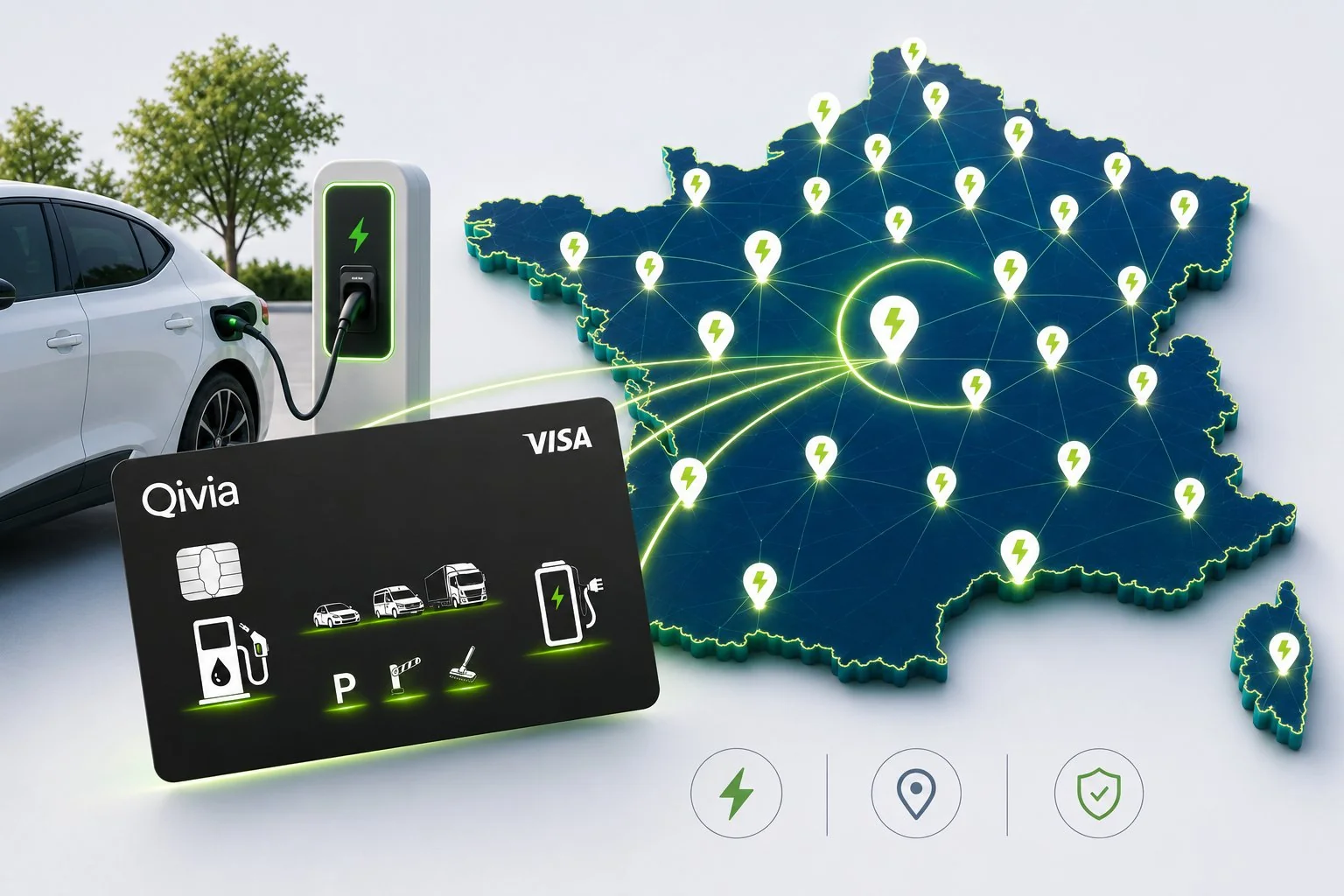 Carte de France des bornes de recharge accessibles avec Qivia